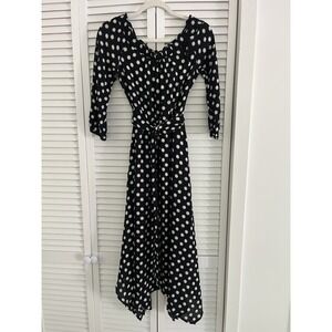 Maeve Anthropologie Dress Women Sz 0 Black Polka Dot Off Shoulder Maxi Belt NWT